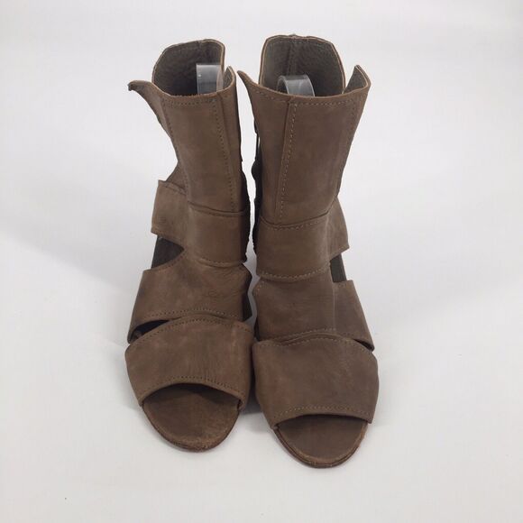 Free People Effie Leather Peep Toe Ankle Bootie 40 US 10 Womens Brown Distressed - Picture 2 of 10